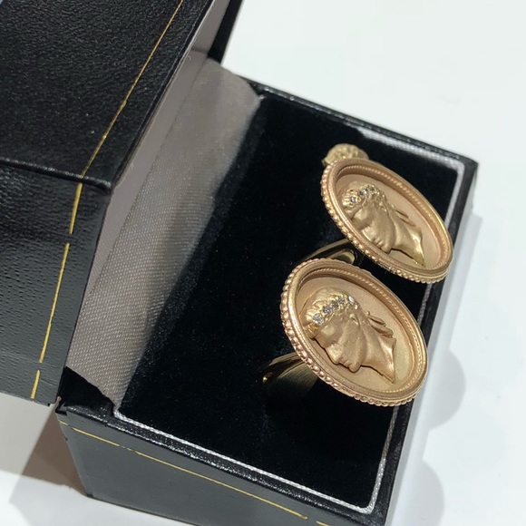 14K Solid Heavy Antique Cufflinks and Tie Tack!!! - Picture 4 of 8